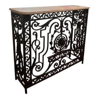 Antique Traditional English Style Wrought Iron Marble Top Console Table For Sale
