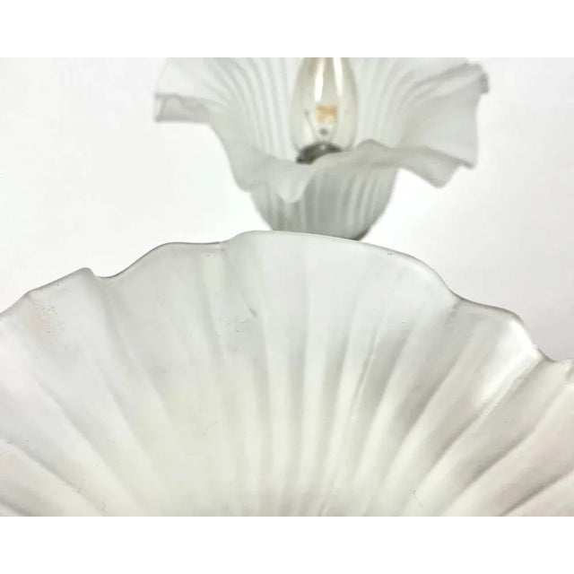 Metal Vintage Gilt Brass & Frosted Glass Chandelier, France, 1970s For Sale - Image 7 of 10