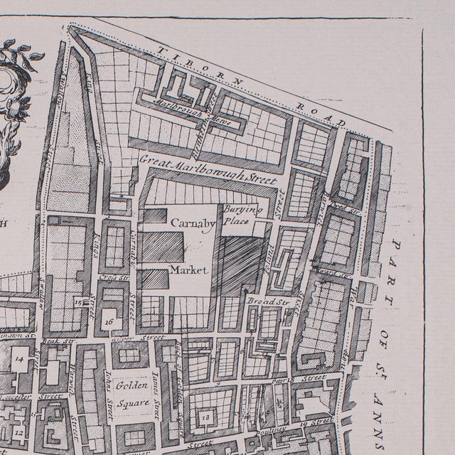 Vintage 18th Century Street Map, London, St James's Westminster, Cartography For Sale - Image 6 of 11