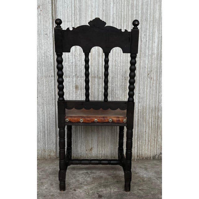 19th Carved French Oak Brown Leather Lion Dining Chairs, Henry II For Sale - Image 12 of 18