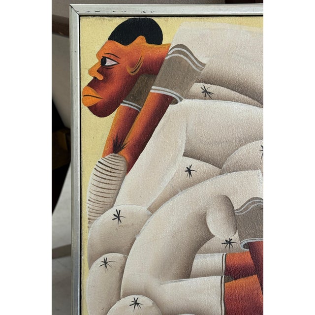 1990s Whimsical Painting by Haitian Artist Signed Bazile after Laurent Casimir For Sale - Image 17 of 18
