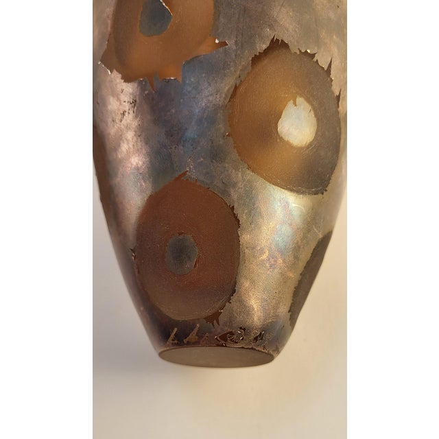 MCM Adam Aaronson Amber Studio Art Glass Vase With Patinated Surface and Circles For Sale In Boston - Image 6 of 6