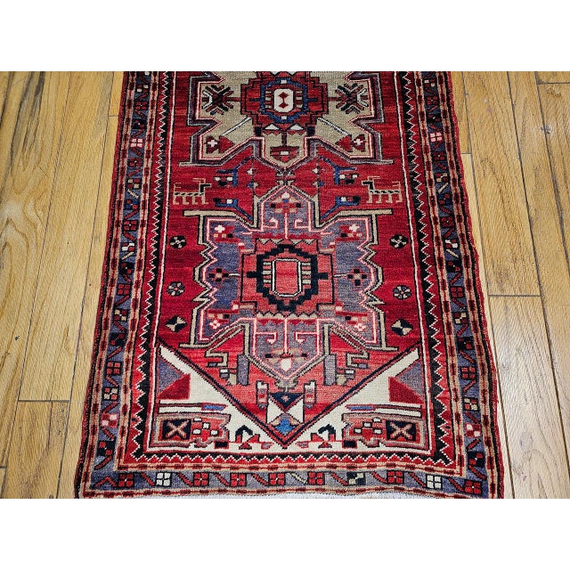 Vintage Persian Heriz Runner, Hand-Knotted Wool, Geometric Pattern, Red & Green, 3x10 For Sale - Image 18 of 18