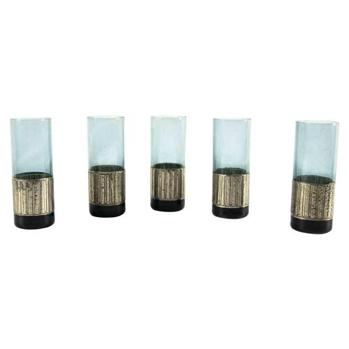 Glass Fumè Glass Shot Glasses with Silver Plate, Italy, 1970s, Set of 5 For Sale - Image 7 of 7