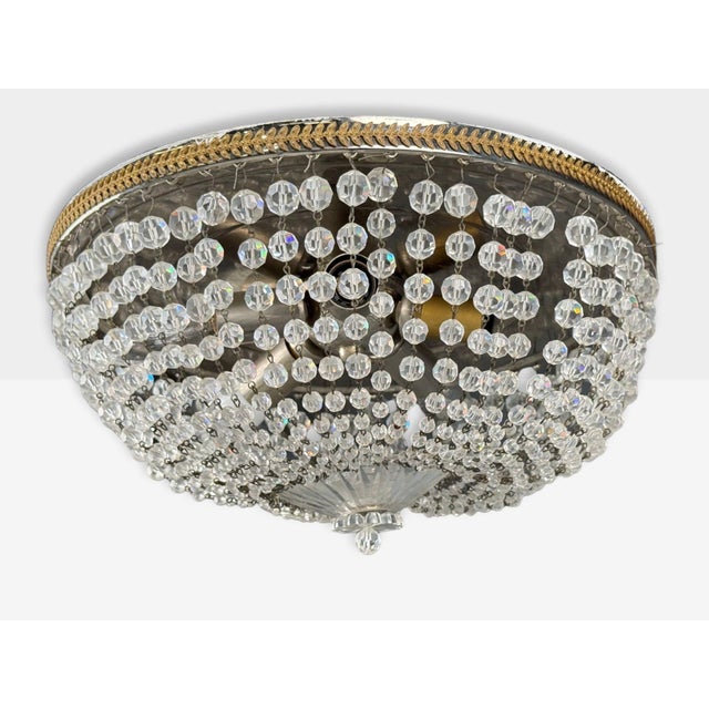 Neoclassical, Basket Flush Mount Ceiling Light, Bronze, Crystal, France, 20th C. For Sale - Image 13 of 14
