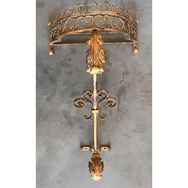 Art Deco 19th Pair of Gilded French Wrought Iron Console Tables For Sale - Image 3 of 18