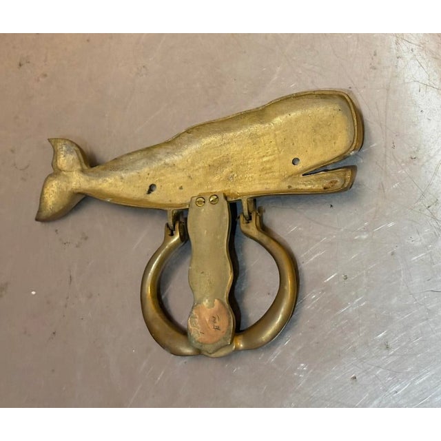 Mid-Century Modern Large Brass Whale Door Knocker For Sale - Image 3 of 5
