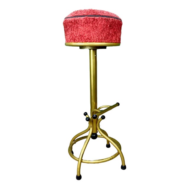 Vintage Gold & Red Bar Stool For Sale