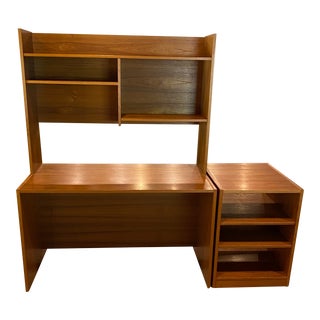 1970s Teak Desk With Hutch and Side Shelf For Sale