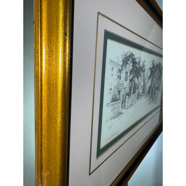 1960s Pair of Ferdinand R. Petrie Signed Harbor Pencil Drawings, Framed For Sale - Image 6 of 10