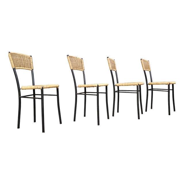 Vintage Wicker Dining Chairs, 1980s, Set of 4 For Sale