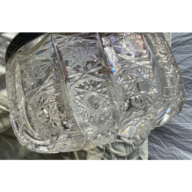 Early 20th Century Art Nouveau Silver Rimmed Deeply Brilliant Cut Glass Round 6" Accent Bowl For Sale - Image 5 of 11