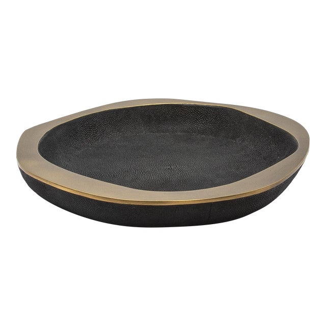 Bowl in Black Shagreen With Bronze Patina Brass Details by R&y Augousti For Sale
