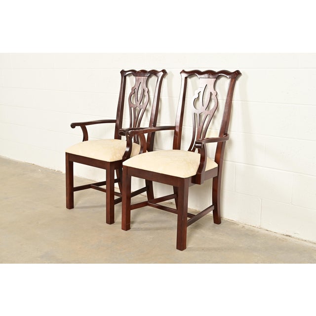 English Thomasville Georgian Carved Mahogany Armchairs, Pair For Sale - Image 3 of 13