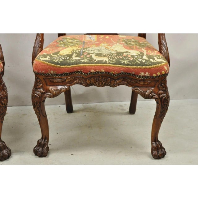 Late 20th Century Maitland Smith Georgian Carved Mahogany Needlepoint Dining Arm Chairs - A Pair For Sale In Philadelphia - Image 6 of 11