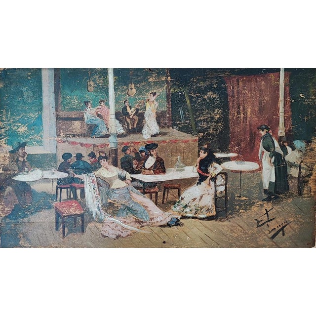 Manuel Luque, Spectacle de danse au café à Séville, Oil on Wood For Sale - Image 9 of 9