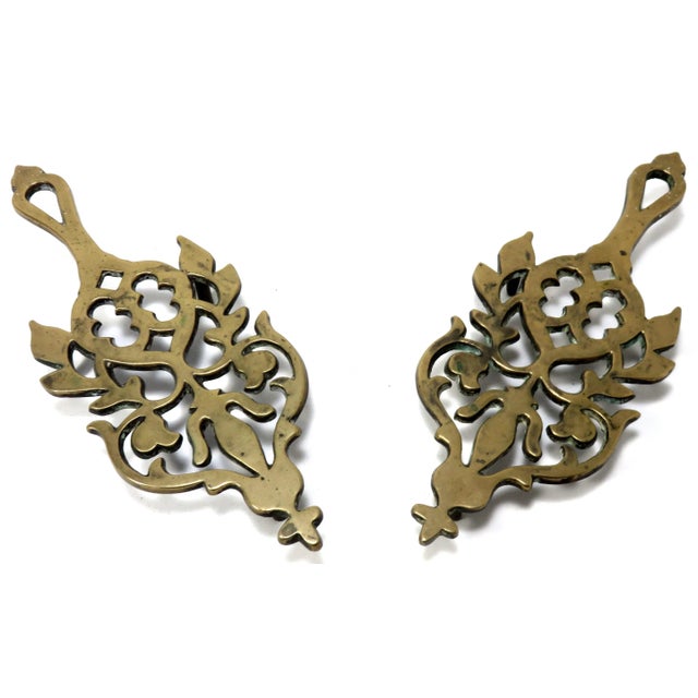 Mid 19th Century Original Matched Pair of Large Antique Solid Cast Brass Trivets Circa Mid 19th Century For Sale - Image 5 of 13