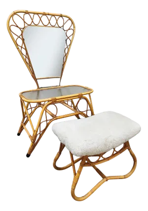 Vintage Bamboo Rattan Vanity Dressing Table & Stool, 1970s, Set of 2