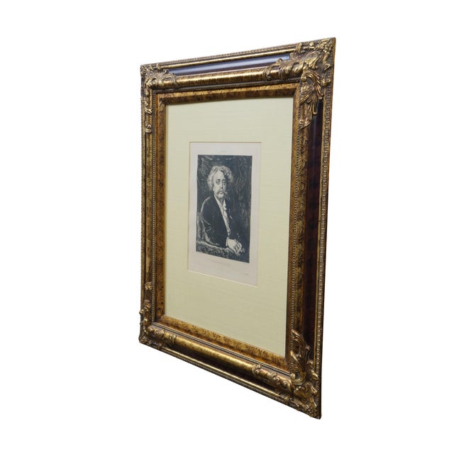 Late 19th century black and white etching titled "Salon de 1877 - Portrait de M. Carrier Belleuse" drawn by Fernand Cormon...