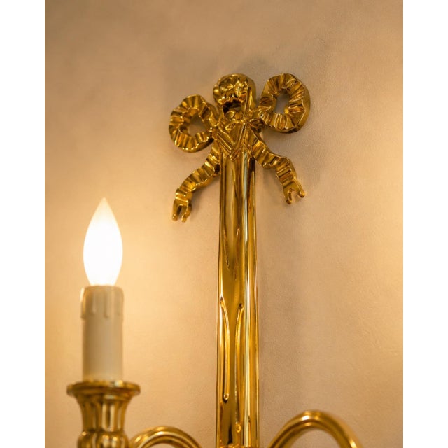 Metal Late20C French Maker Louis XVI Gilt Bronze Sconces Wall Lamps-Pair For Sale - Image 7 of 18