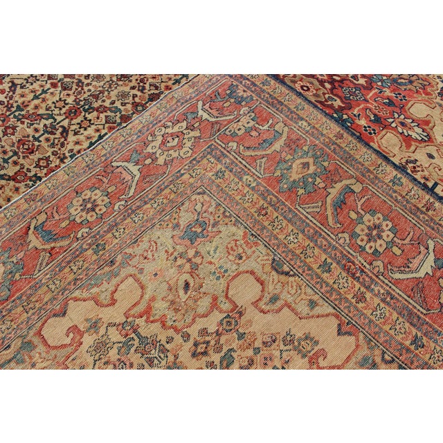 Antique Persian Sultanabad With Medallion in Yellow Cream, Blue Red and Green For Sale - Image 9 of 9