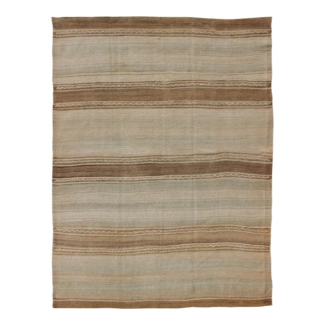 Turkish Vintage Kilim Rug With in Tan, Taupe, Brown, Faint Gray Blue, and Earth Tones For Sale