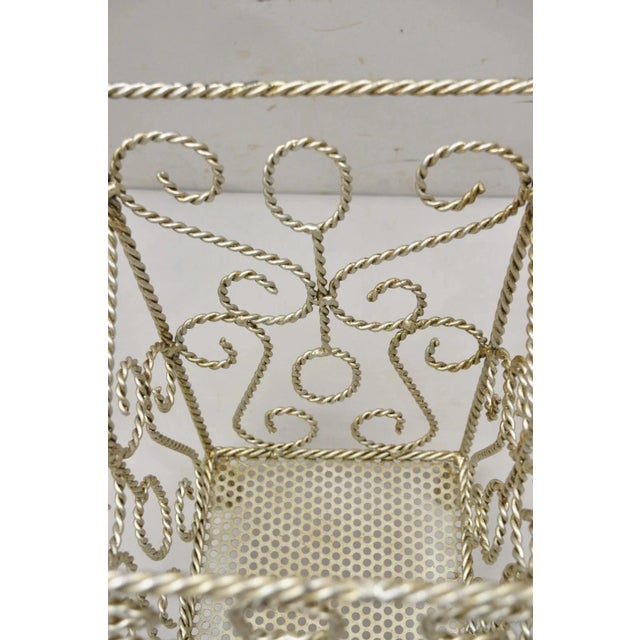 Vintage Italian Hollywood Regency Silver Iron Tassel Wastebasket Trashcan For Sale - Image 4 of 10
