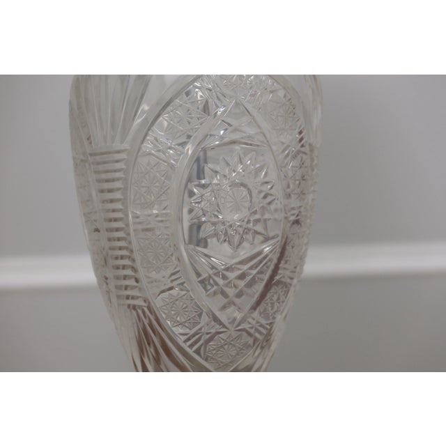 1990s Etched Crystal Table Lamp W. Brass Base For Sale - Image 5 of 9