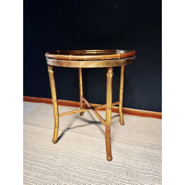 1970s Faux Bamboo Brass + Glass Petite Cocktail Table For Sale - Image 12 of 12