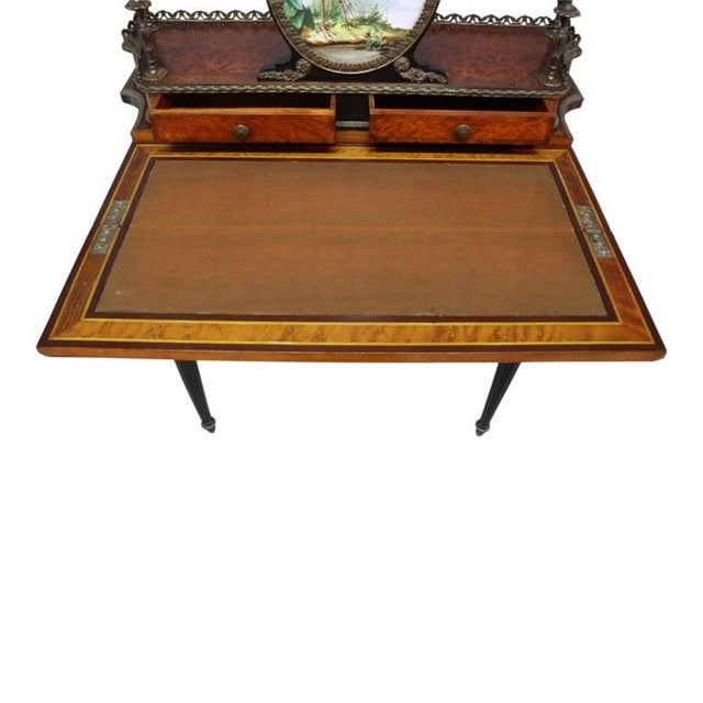 French Louis XVI Aesthetic Burl, Ebonized & Ormolu Bonheur Du Jour C1880 For Sale - Image 6 of 8