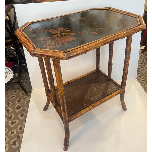 Chinoiserie Late 19th Century. Chinoiserie Bamboo & Lacquer Side Table, c.1890 For Sale - Image 3 of 10