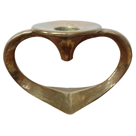 Brutalist Heart-Shaped Bronze Candlestick by Michael Harjes, 1960s For Sale
