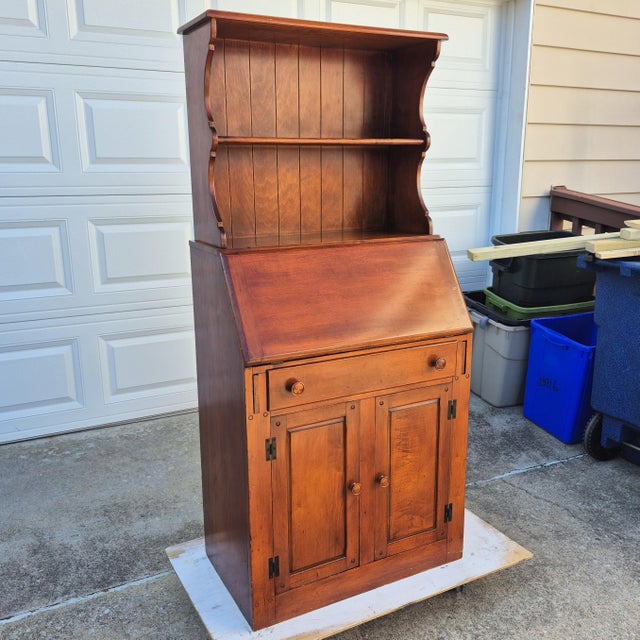 Circa 1930s Rustic Farmhouse Maple Cupboard Cabinet W/ Slant Front Desk For Sale - Image 14 of 14