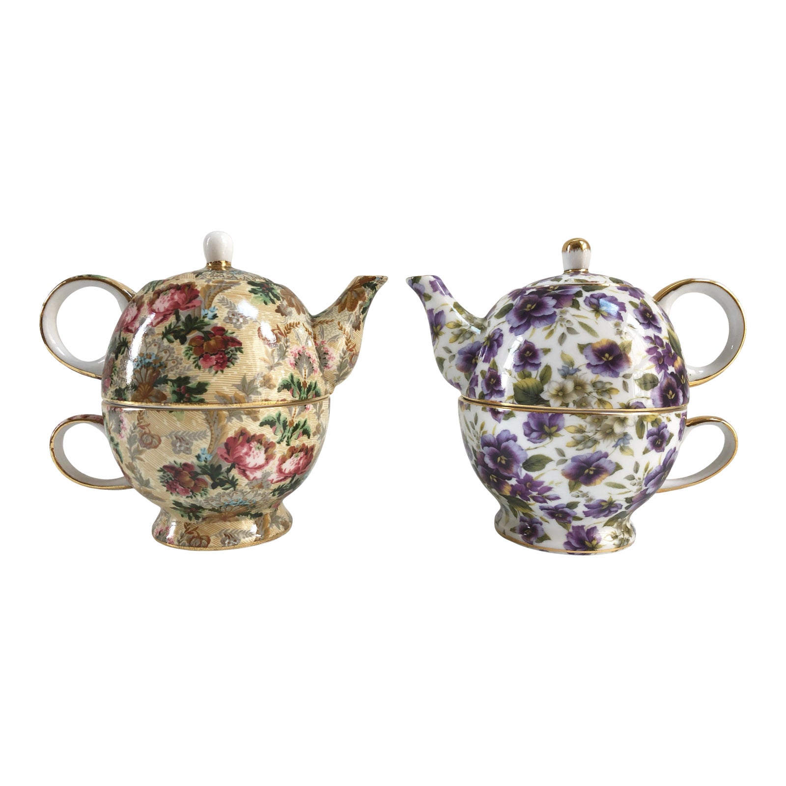 Chintz Teapots With Cup & Saucer Set a Pair Chairish