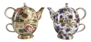 Chintz Teapots With Cup & Saucer Set - a Pair