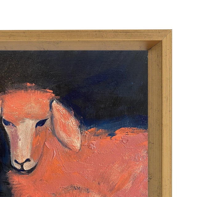 Original Sheep Oil Painting Framed Modern Farm Rustic Hand Painted by Tatiana Duperault For Sale - Image 4 of 5
