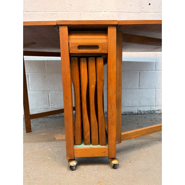 Mid 20th Century Drop Leaf Hide a Way Table W/ Four Folding Chairs For Sale In New York - Image 6 of 18