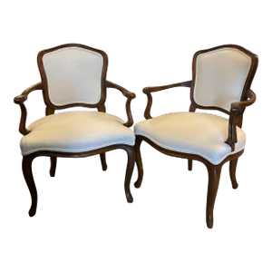 Antique French Carved Wood Arm Chairs / Occasional Chairs a Pair