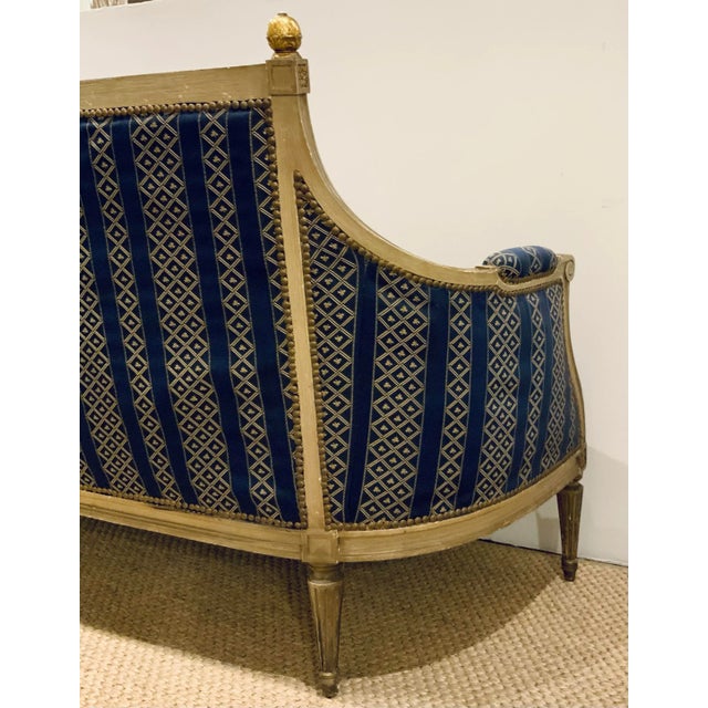 Vintage Louis XVI Style Blue and Gold Sofa For Sale In Atlanta - Image 6 of 7