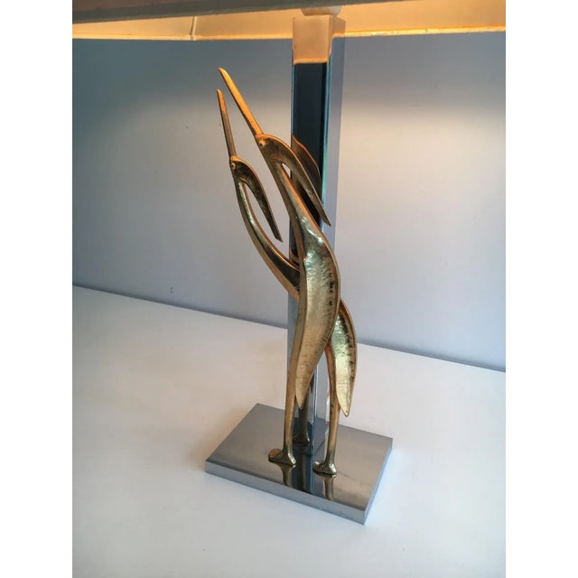 Metal Sculptural Lamp with Birds, Bronze and Chrome, circa 1970 For Sale - Image 7 of 13
