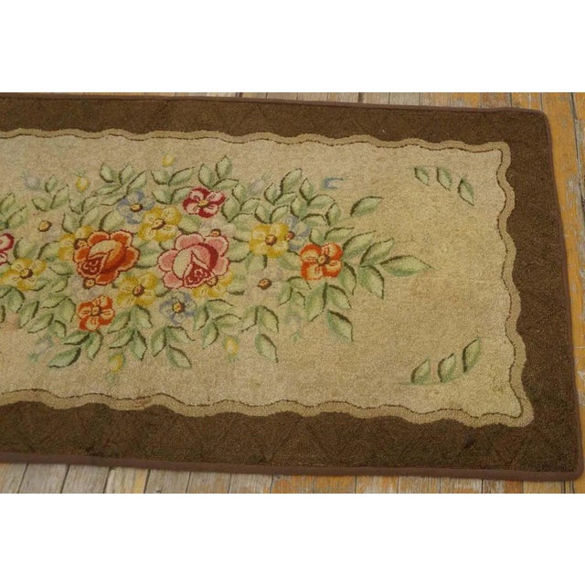 A Ivory Background Color With Beautiful Roses Centerpiece in Floral Pattern Antique American Hooked Rug For Sale - Image 4 of 12