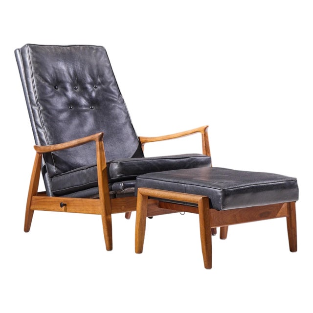 Milo Baughman for James Inc. Mid Century Reclining Lounge Chair With Ottoman For Sale