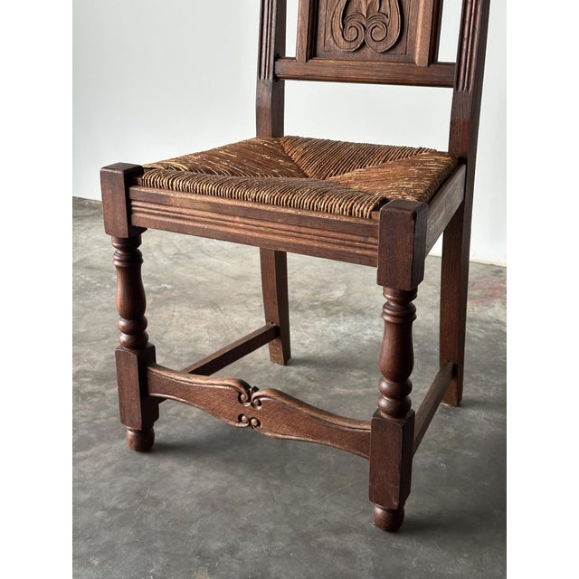 Early 20th Century French Carved Oak Rush Seat Dining Chairs, Set of 8 For Sale - Image 11 of 18