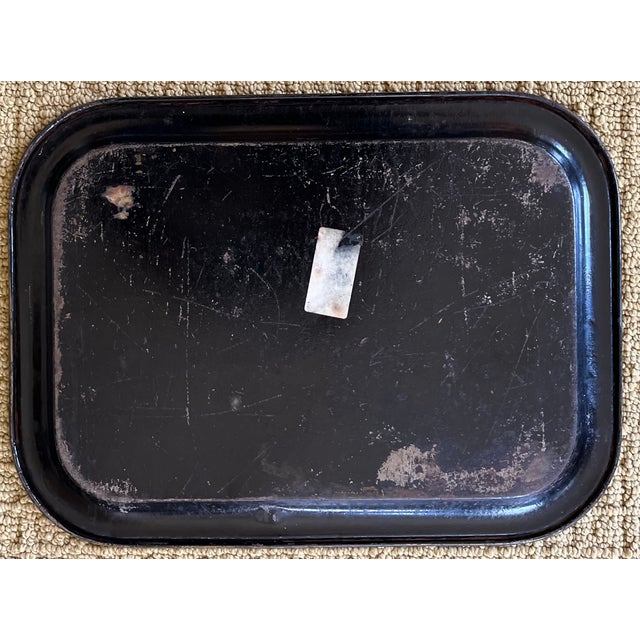 Antique Early 20th Century French Red Tole Tray With Chinoiserie Decoration For Sale - Image 9 of 9