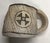 Wonderful primitive style handmade ceramic mug with ink-like calligraphic markings on sides and handle.