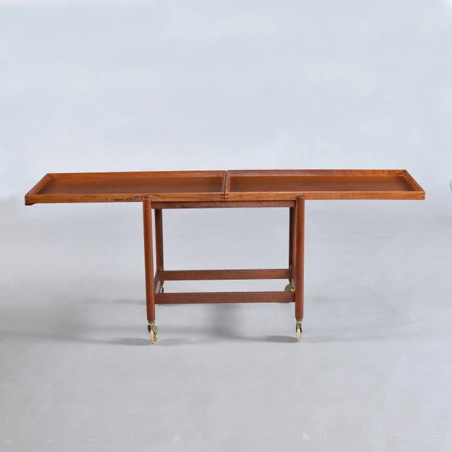 Poul Hundevad Refinshed Poul Hundevad for Vamdrup Danish Expanding Teak Bar Cart For Sale - Image 4 of 12