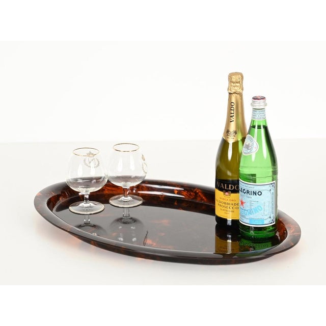 Mid-Century Oval Serving Tray in Tortoiseshell Acrylic Glass from Dior, Italy, 1970s For Sale - Image 4 of 13