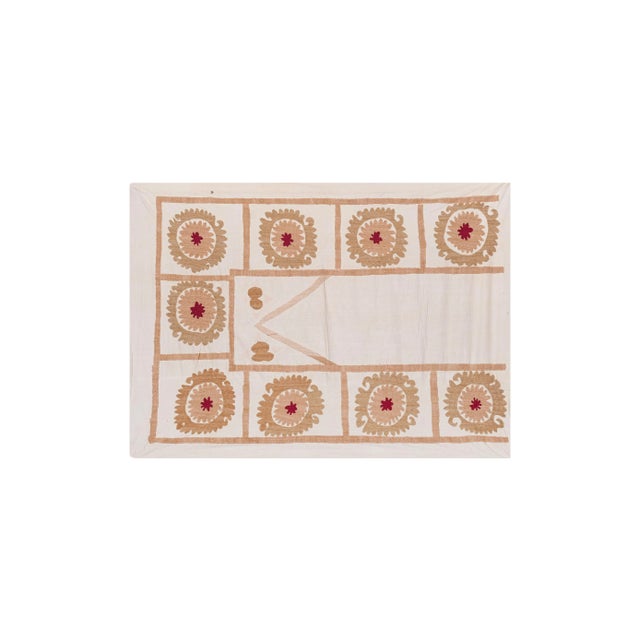 Suzani White Washed Tribal Tapestry - Uzbek Table Cloth For Sale - Image 4 of 12