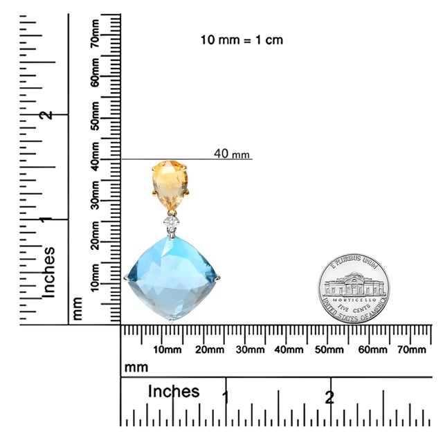 Early 21st Century 18K White and Yellow Gold Diamond Accent and Yellow Citrine and Sky Blue Topaz Gemstone Dangle Drop 18" Pendant Necklace (G-H Color, SI1-SI2 Clarity) For Sale - Image 5 of 5