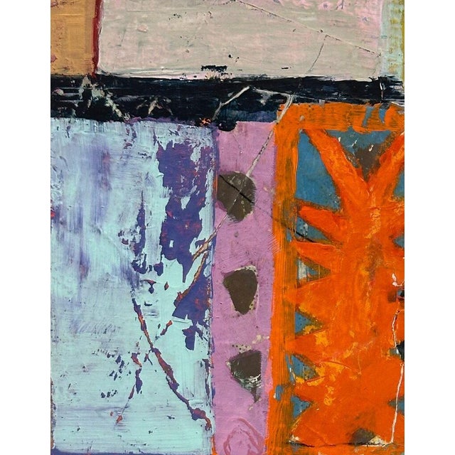 Abstract Christiane Corcelle "Friday Night Swing" Mixed Media on Cradled Board, Small Colorful Abstract Painting in Blue, Orange and Pink, 2025 For Sale - Image 3 of 8